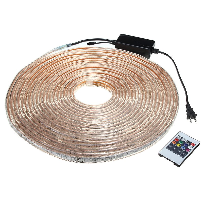 10/15m Smd5050 Led Rgb Flexibelt Rep Utomhus Vattentätt Strip Light + Plugg + Fjärrkontroll Ac110v