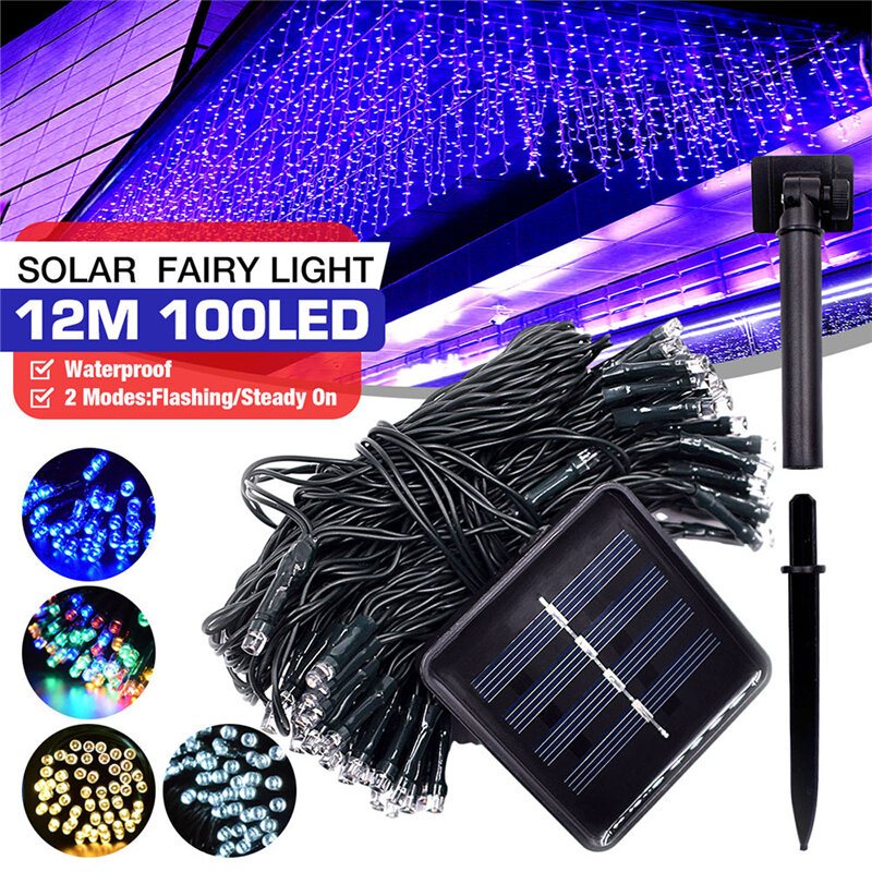 100led 12m Solenergi Fairy String Lights Julfest Dekor Trädgård Utomhus