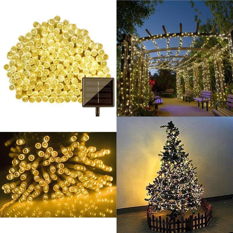 100led 12m Solenergi Fairy String Lights Julfest Dekor Trädgård Utomhus