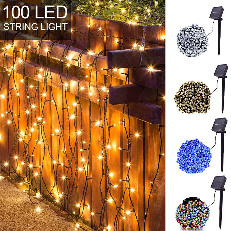 100led 12m Solenergi Fairy String Lights Julfest Dekor Trädgård Utomhus