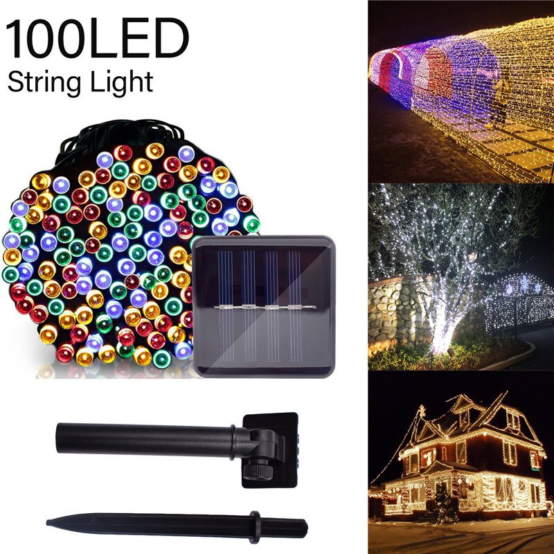 100led 12m Solenergi Fairy String Lights Julfest Dekor Trädgård Utomhus