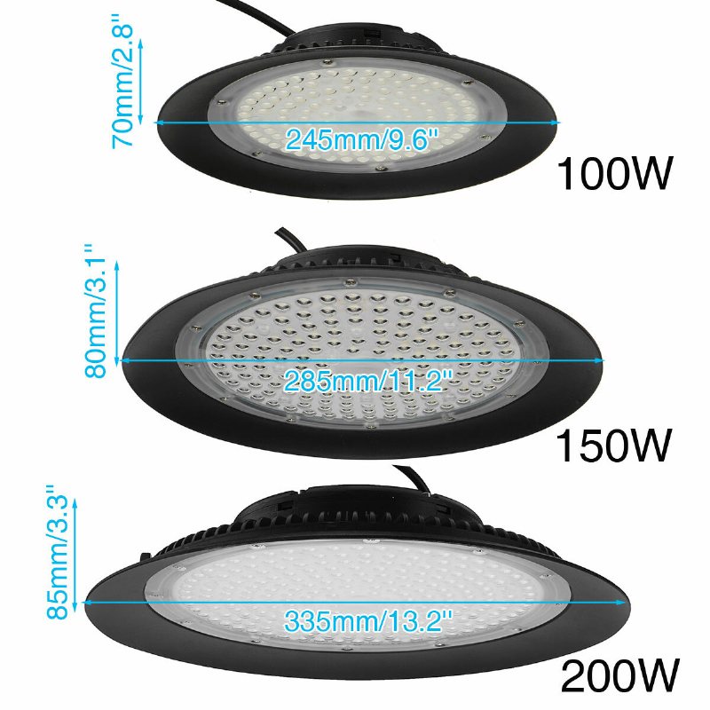 100w 150w 200w Led-verkstadsljus High Bay-lampa Ufo-skjul Industrilager