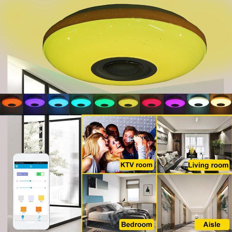 120w Led-taklampa Bluetooth-musikhögtalare Dimbar Rgb-ljusfjärrkontroll