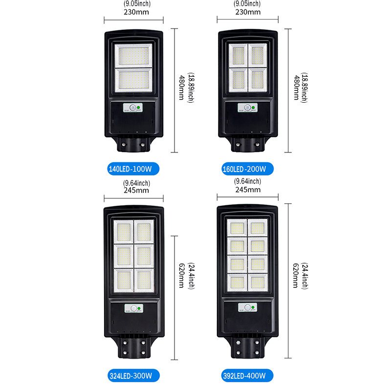 140/160/324/392led 100/200/300/400w Led Solpanel Gatubelysning Pir Rörelsesensor Vägglampa + Fjärrstyrd Hem