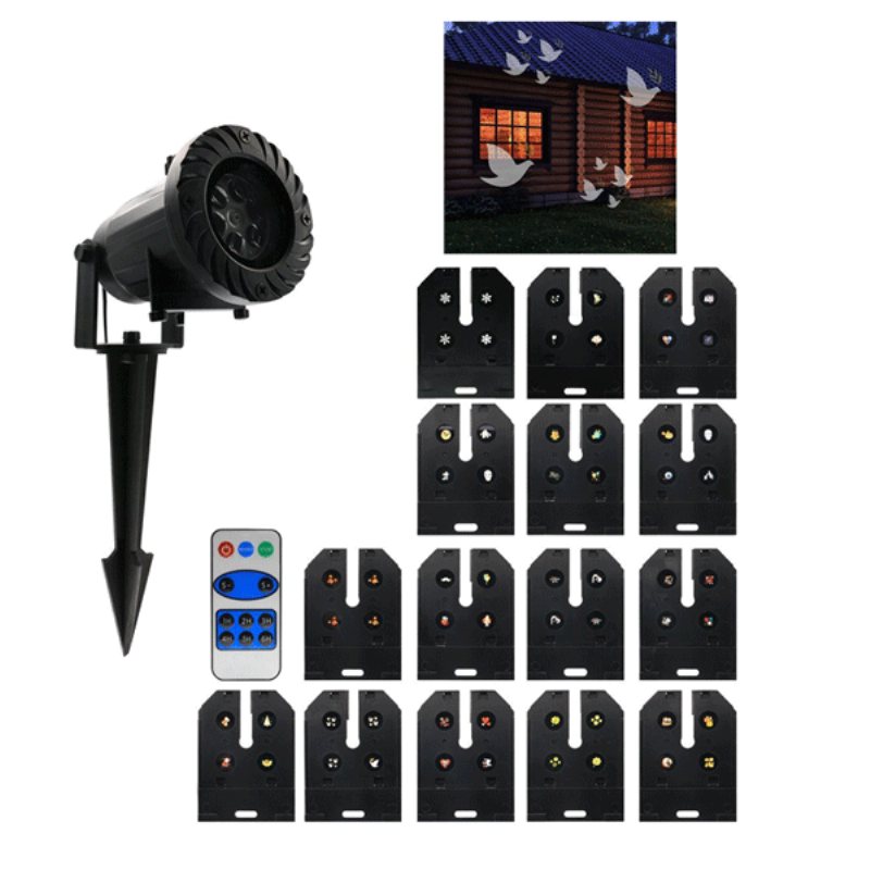 15 Mönster 6w Led-fjärrkontroll Projektor Scenljus Utomhus Jul Halloween Dekor Ac100-240v