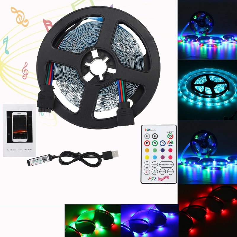 1m/2m/3m/4m/5m Bluetooth App 3528smd Rgb Usb Led Strip Light Indoor String Tape Lamp + Fjärrkontroll