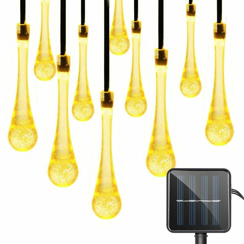 20m 200 Led Solar Water Drop Fairy String Light Garden Party Xmas Dekor