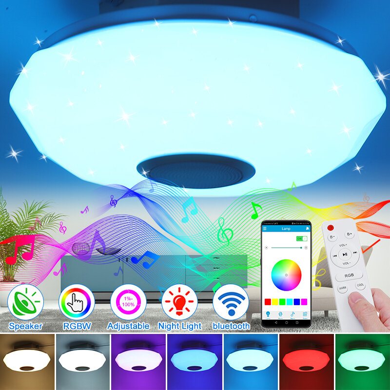 220v Led Rgb Taklampa 3000-6500k Dimbar Akryl Musiklampa Bluetooth Fjärrkontroll