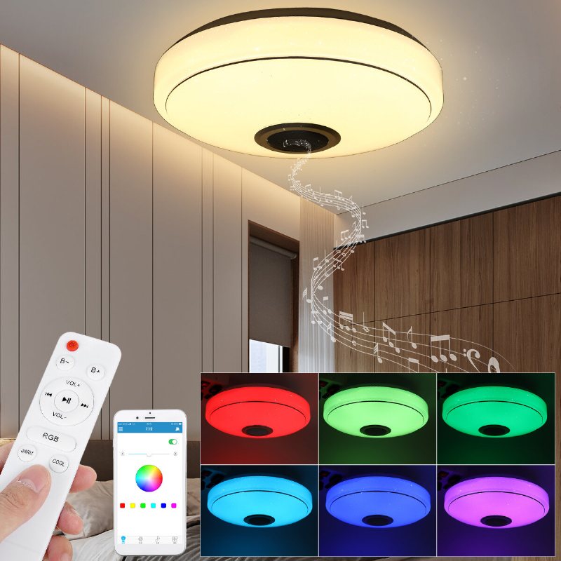 24/36/60w Smart Led-takljuslampa Rgb Bluetooth App Musikhögtalare Dimbar 110-220v