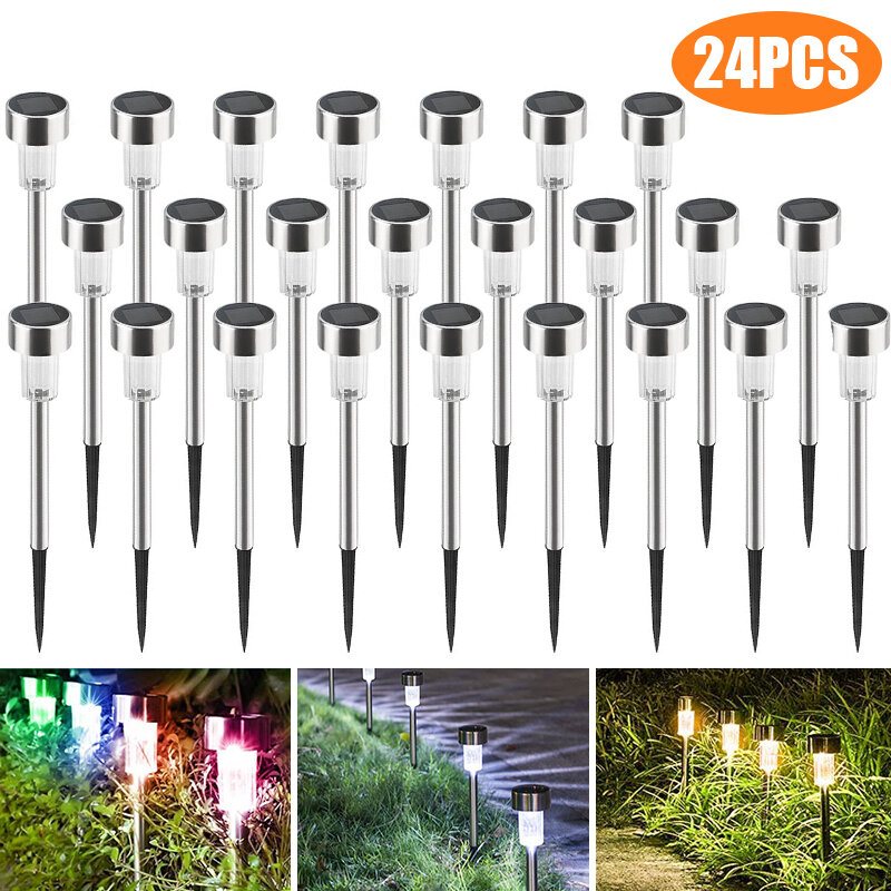 24st Led Solar Gräsmatta Path Light Rostfritt Stål Vattentät Trädgård Landskapslampa För Home Street Decor