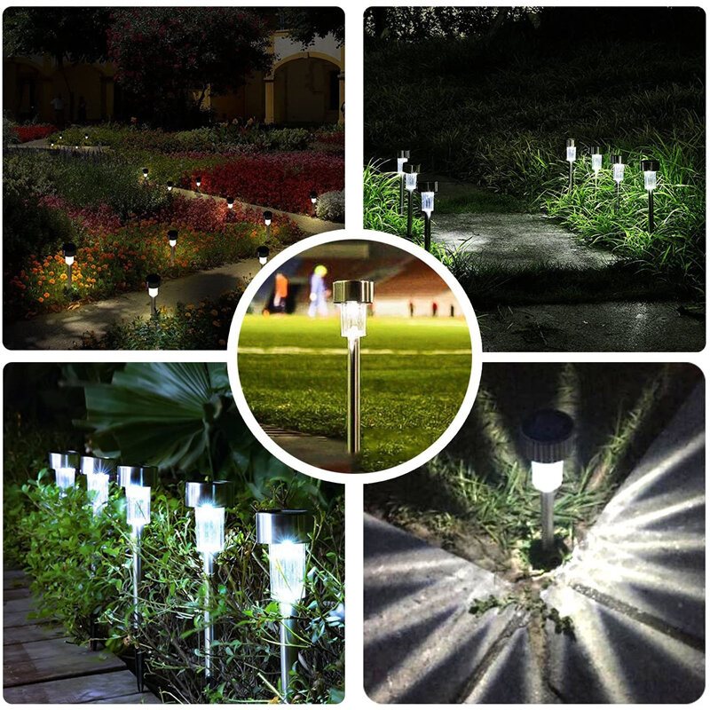 24st Led Solar Gräsmatta Path Light Rostfritt Stål Vattentät Trädgård Landskapslampa För Home Street Decor