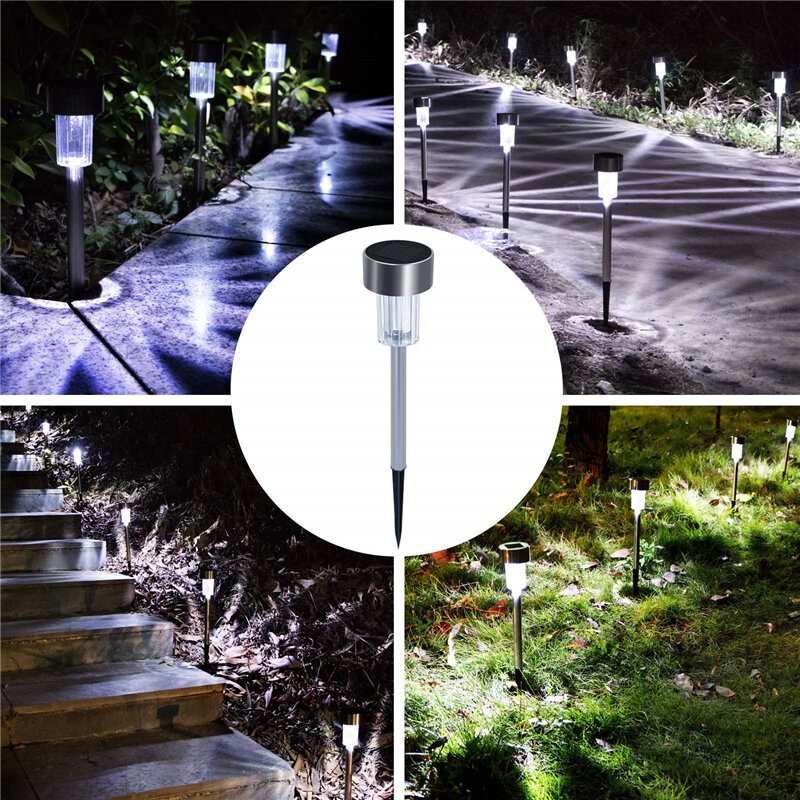 24st Led Solar Gräsmatta Path Light Rostfritt Stål Vattentät Trädgård Landskapslampa För Home Street Decor