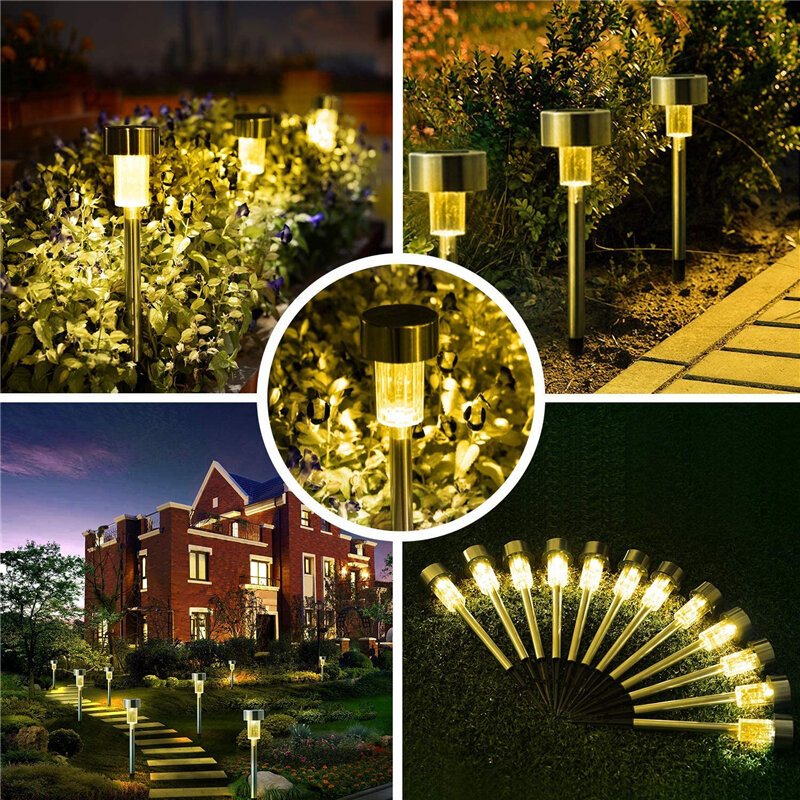 24st Led Solar Gräsmatta Path Light Rostfritt Stål Vattentät Trädgård Landskapslampa För Home Street Decor