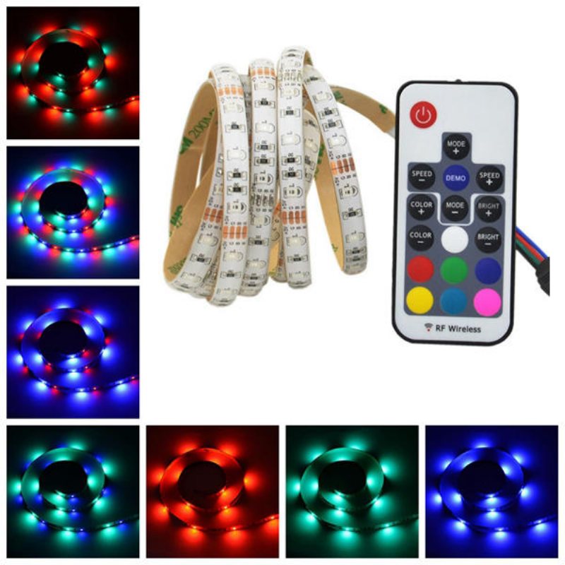 2m 3m 5m Usb Vattentät Smd 2835 Rgb Tv Bakgrundslampa Med 17 Nycklar Rf-fjärrkontroll Dc5v