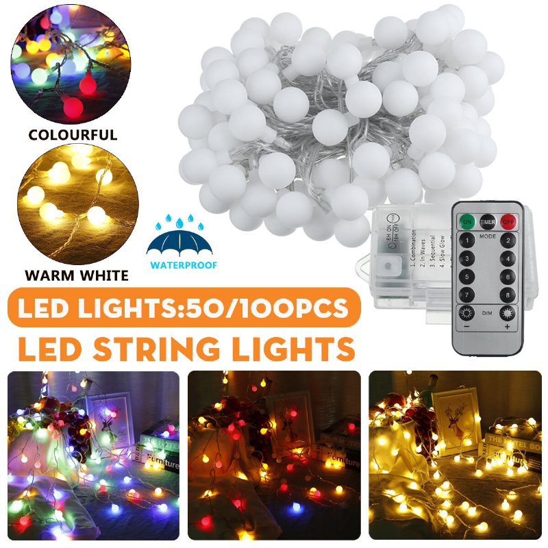 2m/5m/10m Batteridrivet Led-snöreljus 8 Lägen Globbulb Ball Fairy Lamp För Uteplats Utomhus Trädgård Julfest Dekoration