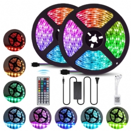 2st 5m 5050 Led Strip Light Rgb Vattentät Dekorativ Lampa + Strömförsörjning + 44 Keys Fjärrkontroll Dc12v