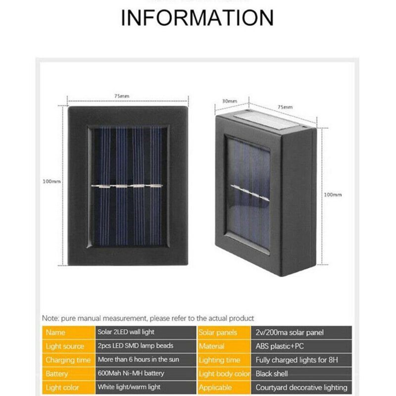 2st Solar Vägglampa Ljus Upp Och Ned Trädgård Dekorativ Sensor Led-ljus