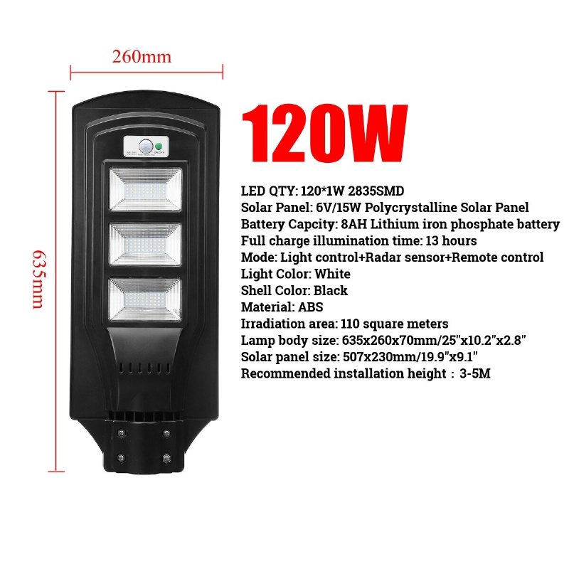 3000w Led Solar Street Light Flood Rörelsesensor Fjärrkontroll Utomhus Trädgård