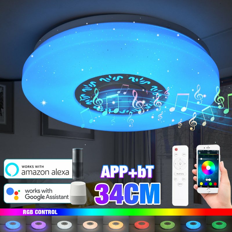 34cm Rgb Led Musik Taklampor Hembelysning App Bluetooth Light Sovrumslampor Smart Taklampa+fjärrkontroll