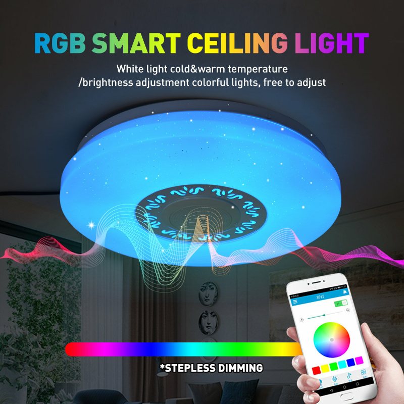 34cm Rgb Led Musik Taklampor Hembelysning App Bluetooth Light Sovrumslampor Smart Taklampa+fjärrkontroll