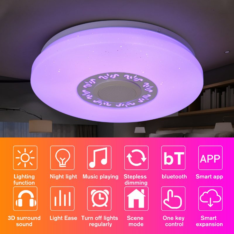 34cm Rgb Led Musik Taklampor Hembelysning App Bluetooth Light Sovrumslampor Smart Taklampa+fjärrkontroll