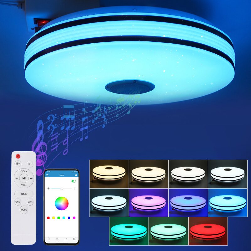 36/60w 220v/110-220v Dimbar Bluetooth Wifi Led Smart Taklampa 256 Rgb Musik Högtalarlampa App Fjärrkontroll