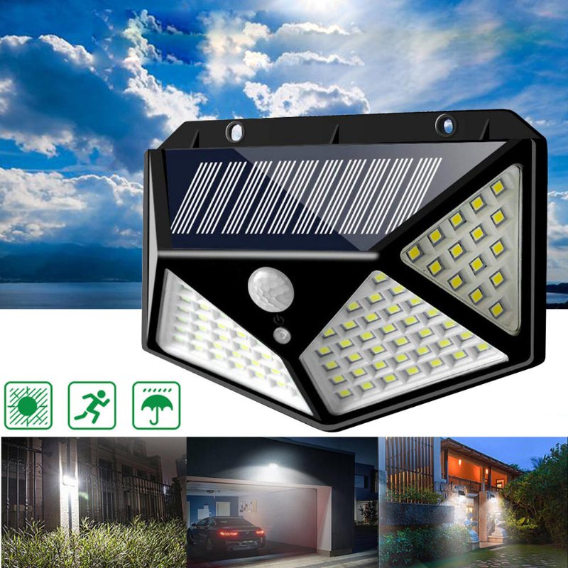 3st 100 Led Solar Powered Pir Rörelsesensor Vägglampa Utomhus Trädgårdslampa 3 Lägen