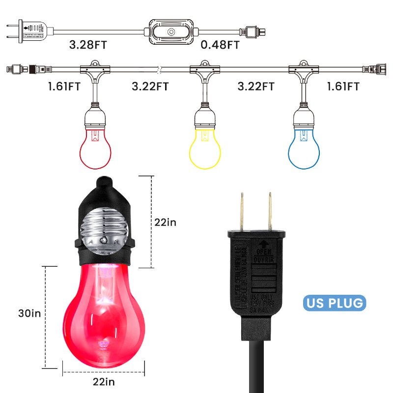 48ft Elfeland Fjärrkontroll Rgb Light String Gateway Belysning Med 15st Lampor Us Plug Ac100-240v Vattentät Ip65