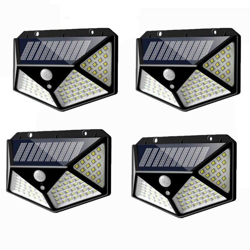 4st 100 Led Solar Powered Pir Rörelsesensor Vägglampa Utomhus Trädgårdslampa 3 Lägen