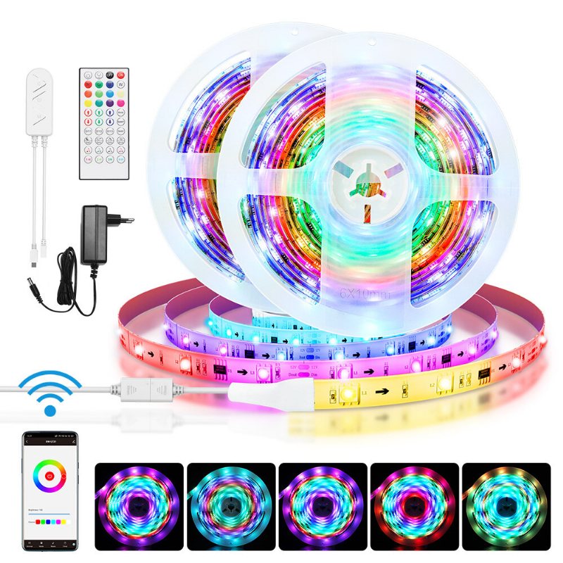 5m/10m Inbyggd Ic Smart Wi-fi Rgb Magic Led Strip Light+40keys Ir-fjärrkontroll Arbeta Med Alexa Google Assistant Juldekorationer Clearance Christmas Lights