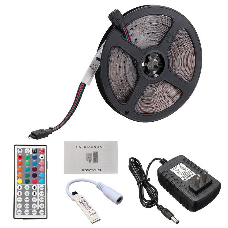 5m 3528 Vattentät Rgb Flexibel Led Strip Light+ir Controller+44keys Fjärrkontroll+eu Us Plug