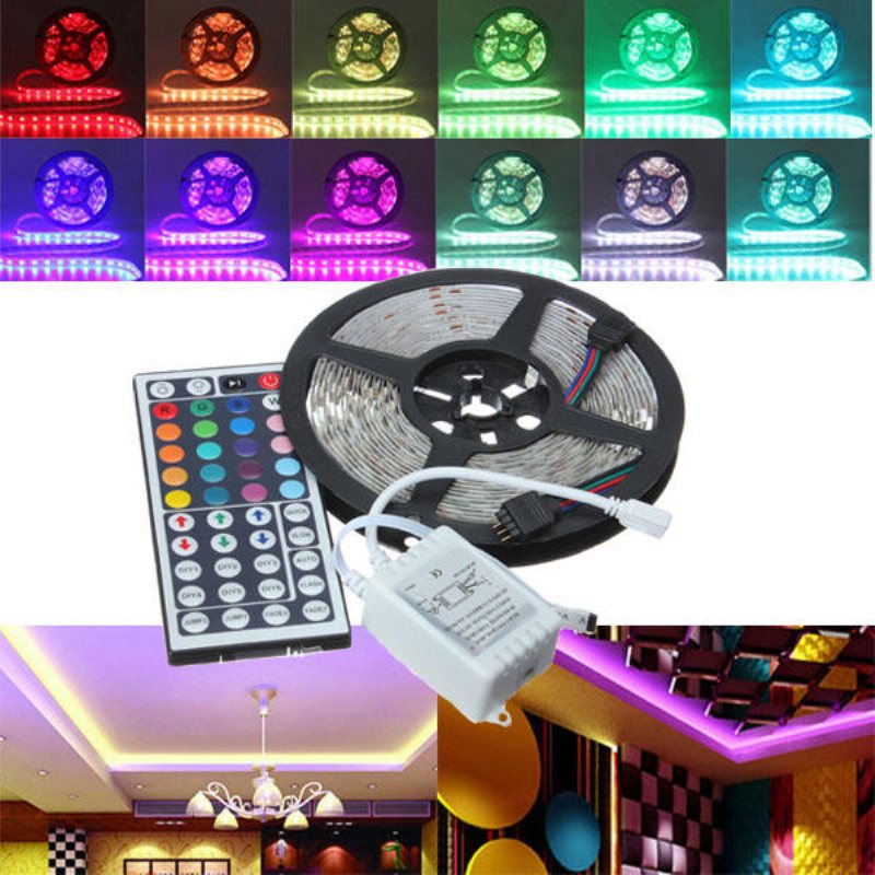 5m Rgb 5050 Smd Icke-vattentät 300 Led-ljusremsa Dc 12v+44keys Ir-fjärrkontroll