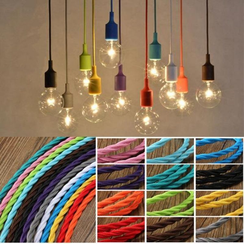 5m Vintage Färgad Diy Twist Flätad Tyg Flex Kabel Tråd Sladd Elektrisk Ljus Lampa