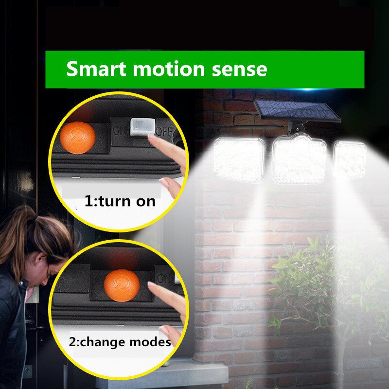 5m Wire 3 Heads Led Solar Lights Rörelsesensor Utomhus Vägglampa Led Veranda Ljus Vattentätt Solljus Drivs För Trädgård