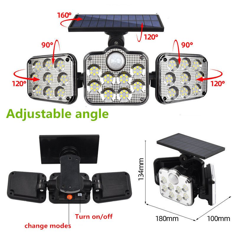 5m Wire 3 Heads Led Solar Lights Rörelsesensor Utomhus Vägglampa Led Veranda Ljus Vattentätt Solljus Drivs För Trädgård