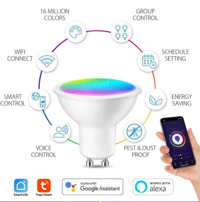 5w Gu10 Rgb Wifi Smart Bulb App Styrning Röststyrning Fungerar Med Google Assistant Alexa