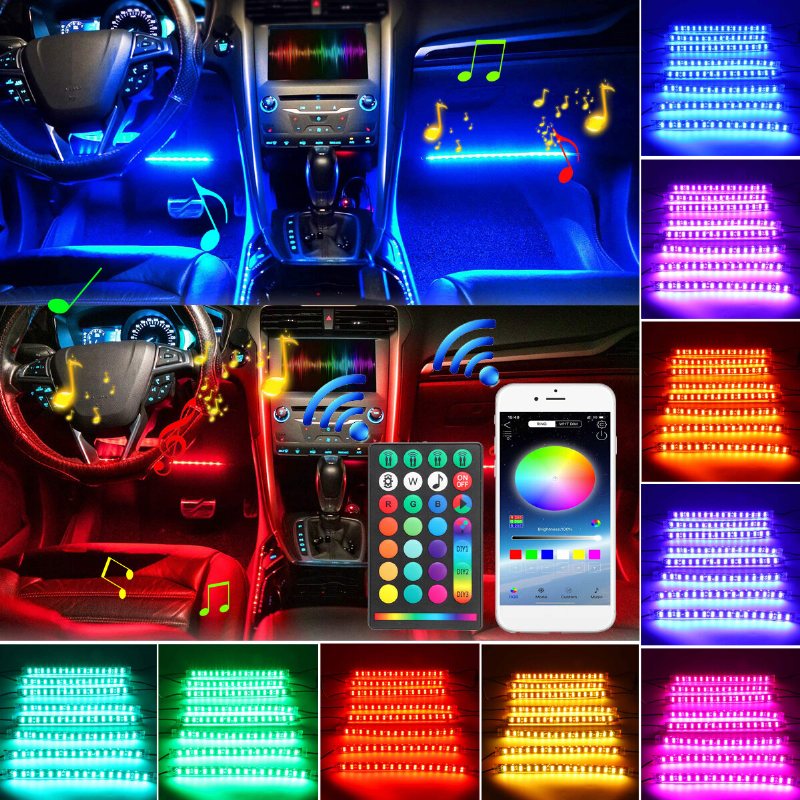 6/8 St 5050 Led Car Strip Underglow Dc12v 40w Rgb Led Neon Car Under Glow Atmosphere Light App Bluetooth Control