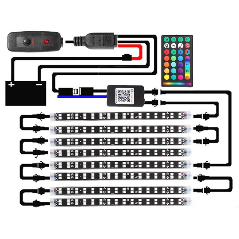 6/8 St 5050 Led Car Strip Underglow Dc12v 40w Rgb Led Neon Car Under Glow Atmosphere Light App Bluetooth Control