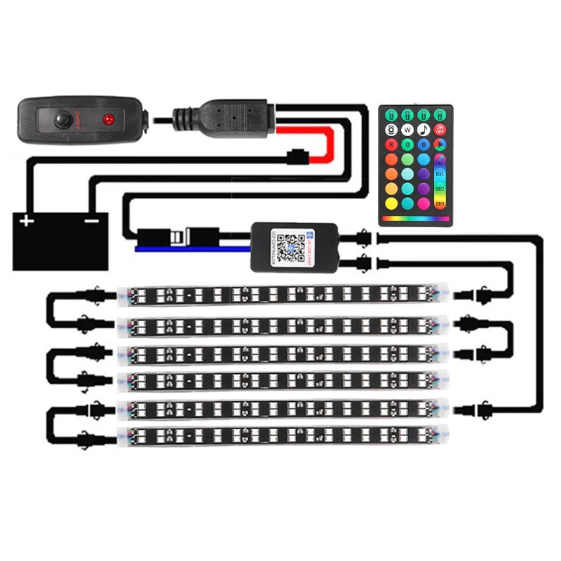 6/8 St 5050 Led Car Strip Underglow Dc12v 40w Rgb Led Neon Car Under Glow Atmosphere Light App Bluetooth Control