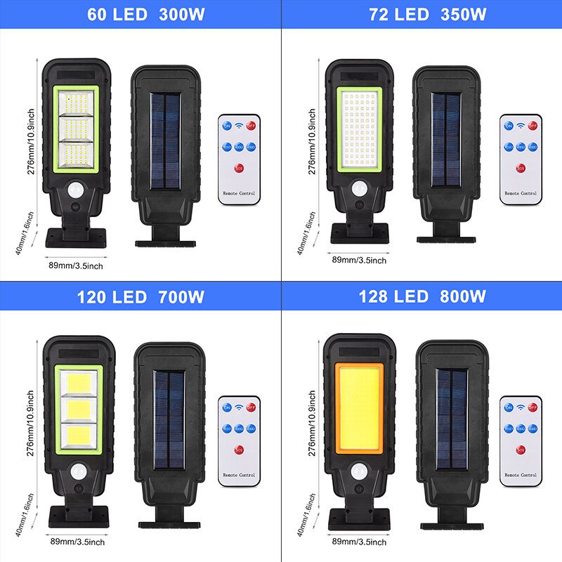 60/72/120/128led Cob Solar Power Street Light Pir Rörelsesensor Vägglampa + Fjärrkontroll