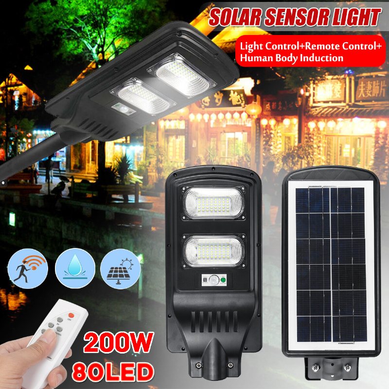 60w 80led Solenergi Pir Motion Induktion Wall Street Light + Fjärrkontroll