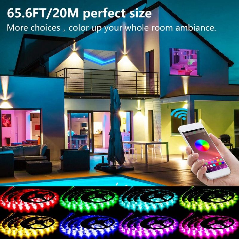 65.6ft 10m/15m/20m 5050 Smart Led Strip Light Icke Vattentät Rgb-replampa Med Bluetooth Musikkontroll+fjärrkontroll Juldekorationer Clearance Christmas Lights