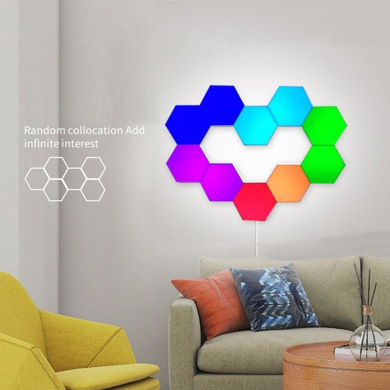 6st/10st Rgb Färgglad Honeycomb Light Touch Hexagonal Vägglampa Quantum Sovrum Vardagsrum Sänglampa