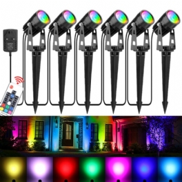 6st Rgb Led Garden Spike Lights Utomhusspotlights Landskapslampa Fjärrkontroll