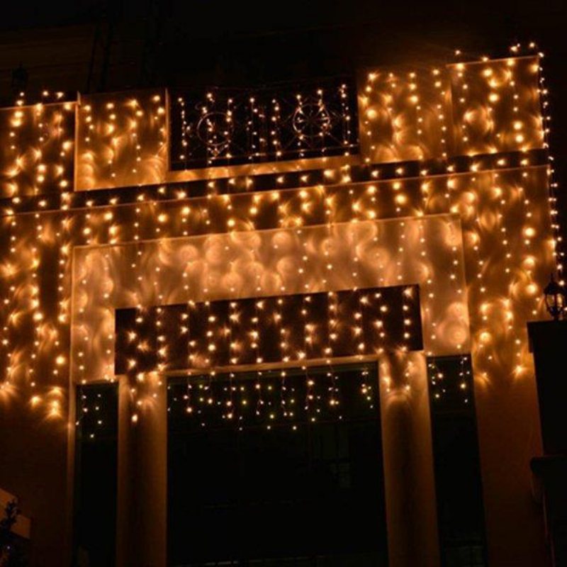 6x3m Utomhus Xmas Tree String Fairy Bröllopsgardin Light Party Lamp 110v