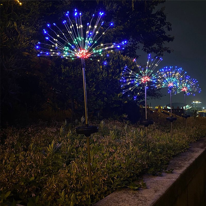 8 Lägen 90/200/120 Led Solar Gräsmatta Lampa Koppartråd Fyrverkeri Trädgårdsdekoration Utomhus Lights Vattentät