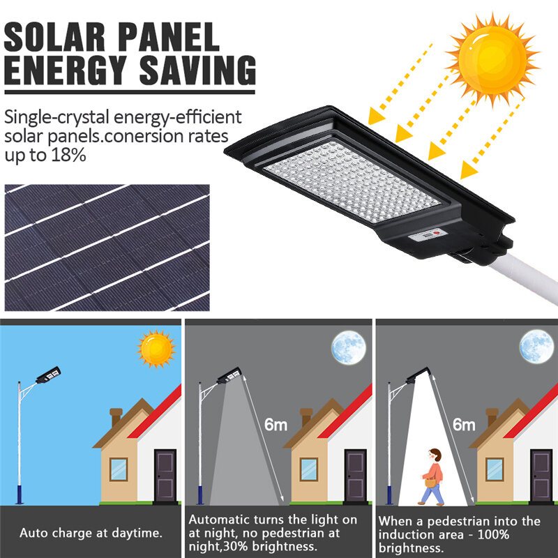 800/1000w Led Solar Gatubelysning Pir Rörelsesensor Utomhus Yard Vägglampa + Fjärrkontroll