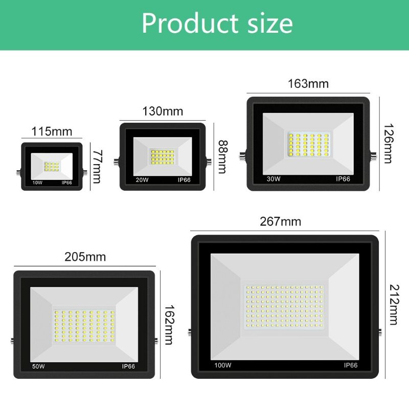 Ac180-240v 10/20/30/50/100w Led Flood Light 6000k Ip66 Vattentät För Outdoor Garden Yard