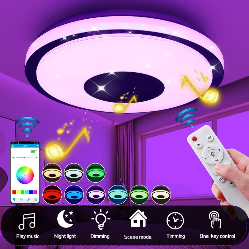 Ac220v/110-240v 38cm Led Rgb Musik Taklampa Bluetooth App+fjärrkontroll Kök Sovrum Badrum