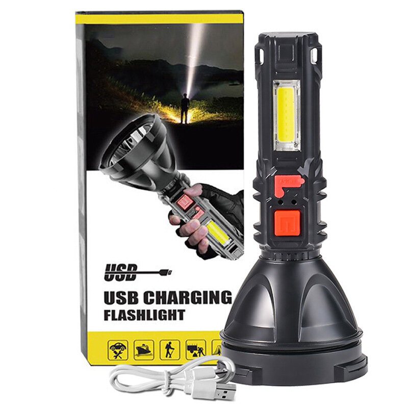 Bikight 2000lm Long Shoot Strong Osl Ficklampa Med Cob Sidoljus Usb Uppladdningsbar Bärbar Led Kraftfull Spotlight Kommer Med 18650 Batteri Usb-kabel